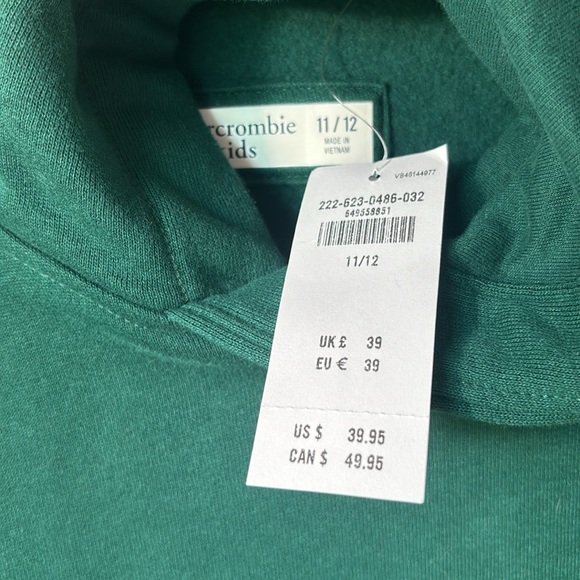 NWT Abercombie Kids hoodie in size 11/12 Green w/kangaroo pocket - Picture 3 of 6